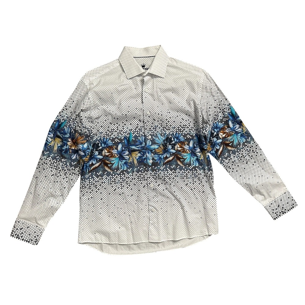 Bertigo Men's Floral & Polka Dot Long Sleeve Button-Up White Shirt Size M‎ - Picture 3 of 9